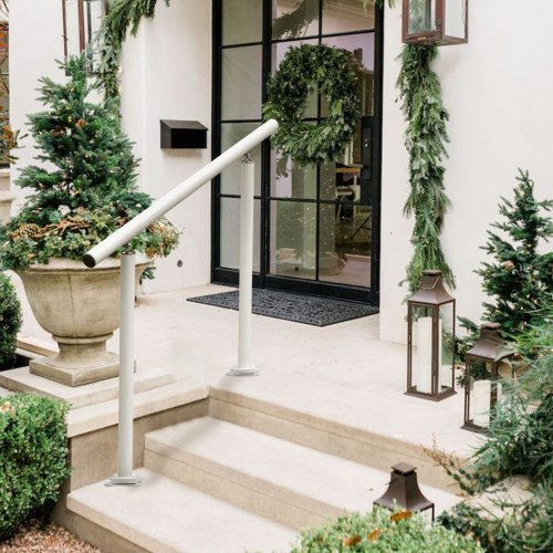 Outdoor Stair Railing Kit 4 FT Handrails 14 Steps Adjustable Angle White