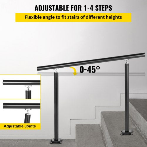 Outdoor Stair Railing Kit 4 FT Handrails 14 Steps Adjustable Angle Black