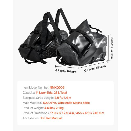 Motorcycle Saddlebags 28 L 14 L x 2 Large Capacity Side Saddle Bags