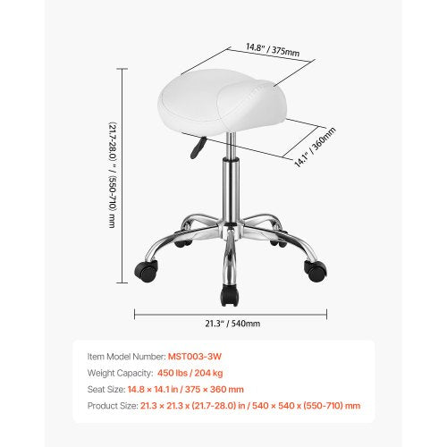 Saddle Stool with Wheels 450 LBS Weight Capacity Ergonomic Rolling Stool
