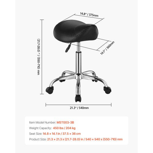 Saddle Stool with Wheels 450 LBS Weight Capacity Ergonomic Rolling Stool