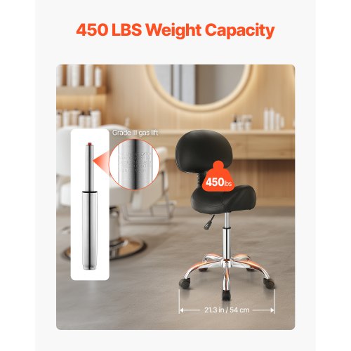Saddle Stool with Back Support and Wheels 450 LBS Weight Capacity Ergonomic