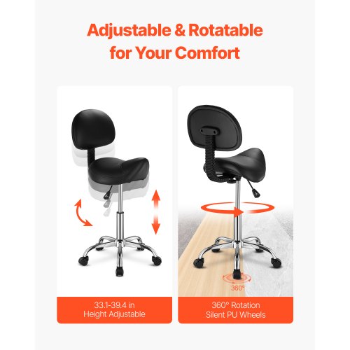 Saddle Stool with Back Support and Wheels 450 LBS Weight Capacity Ergonomic