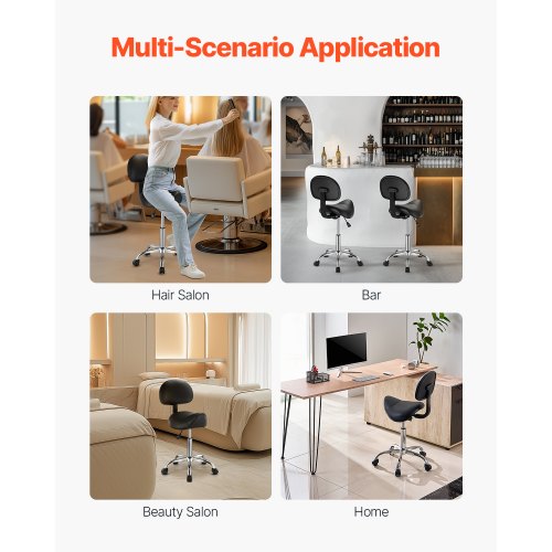 Saddle Stool with Back Support and Wheels 450 LBS Weight Capacity Ergonomic