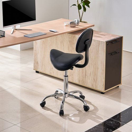 Saddle Stool with Back Support and Wheels 450 LBS Weight Capacity Ergonomic