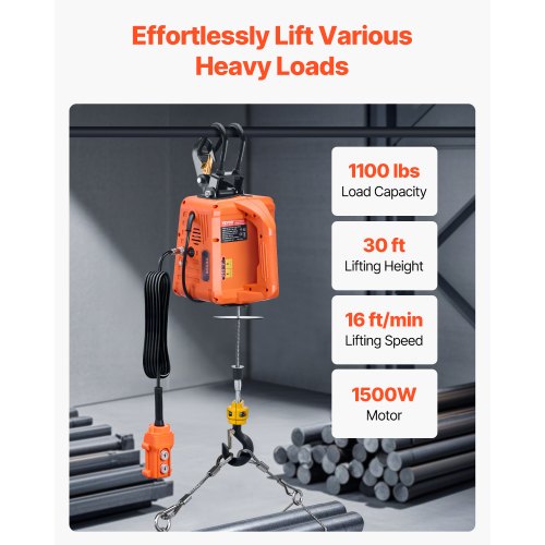 3in1 Electric Hoist Winch 1100 lbs Capacity 1500W Portable Power Winch