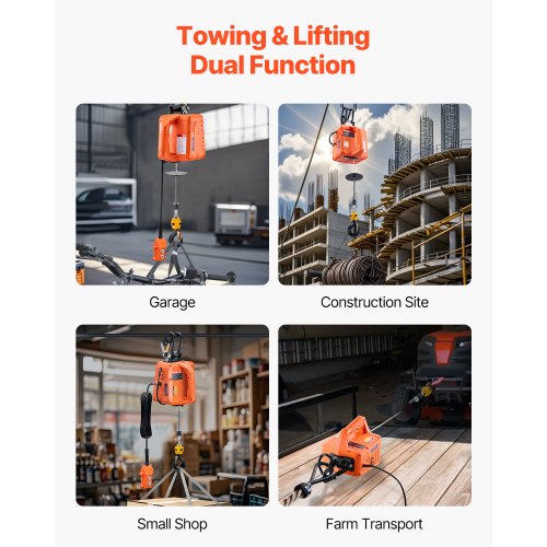 3in1 Electric Hoist Winch 1100 lbs Capacity 1500W Portable Power Winch