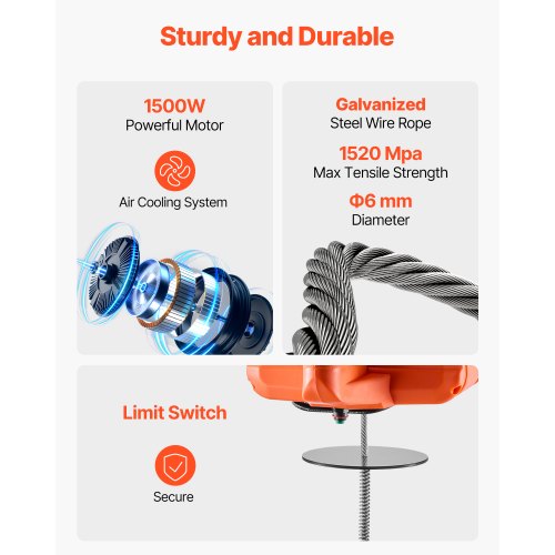 3in1 Electric Hoist Winch 1100 lbs Capacity 1500W Portable Power Winch