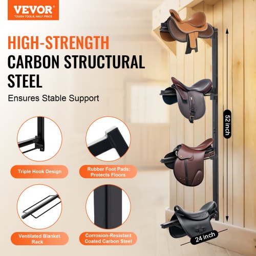 Wall Mount Saddle Rack 24 x 7 x 52 in Four Tiers Horse Saddle Storage