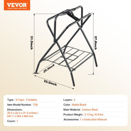 Folding Saddle Rack 28 x 19 x 37.5 in Freestanding Horse Saddle Stand