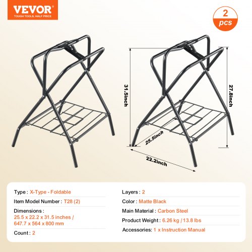 Folding Saddle Rack 28 x 19 x 37.5 in 2 Packs Freestanding Horse Saddle