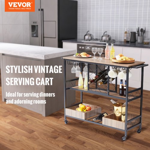 Bar Cart Home Serving Cart 3 Tiers 300 LBS Industrial Rolling Beverage