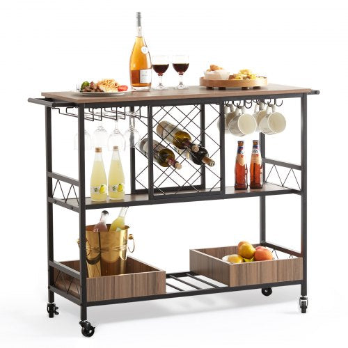 Bar Cart Home Serving Cart 3 Tiers 300 LBS Industrial Rolling Beverage