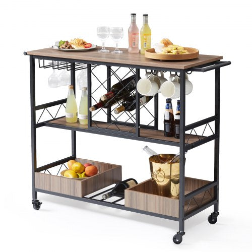 Bar Cart Home Serving Cart 3 Tiers 300 LBS Industrial Rolling Beverage