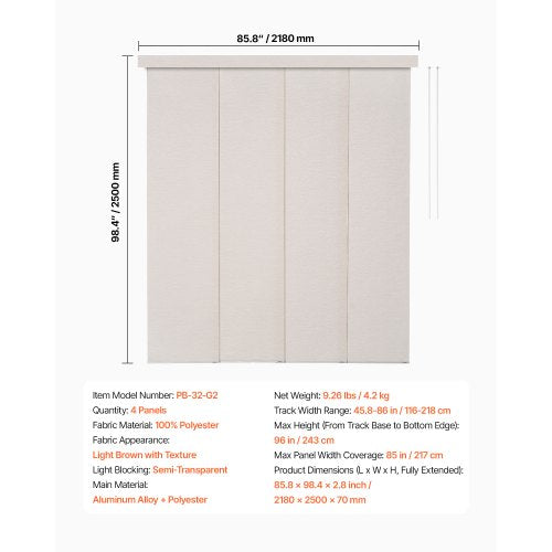 Panel Track Blinds Extendable Track from 45.8 in to 86 in W Trimmable 2