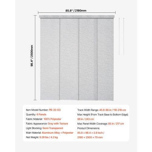 Panel Track Blinds Extendable Track from 45.8 in to 86 in W Trimmable 3