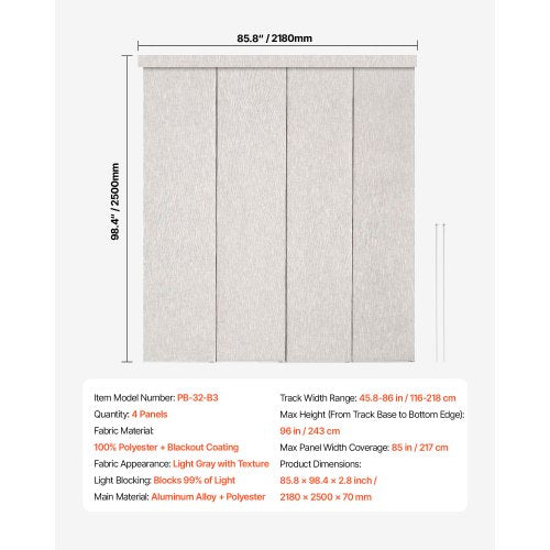 Panel Track Blinds Extendable Track from 45.8 in to 86 in W Trimmable 4