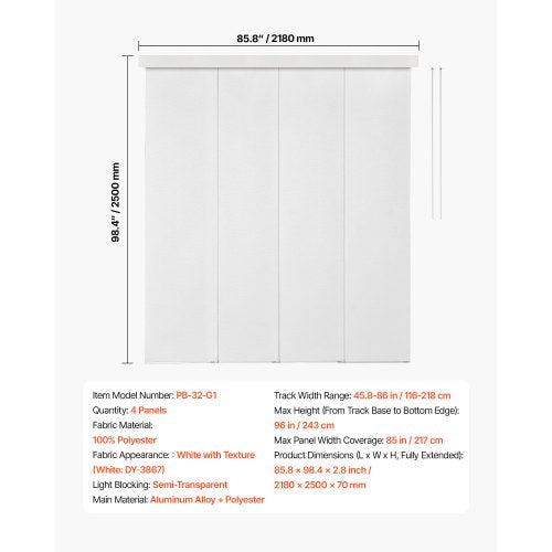 Panel Track Blinds Extendable Track from 45.8 in to 86 in W Trimmable 5