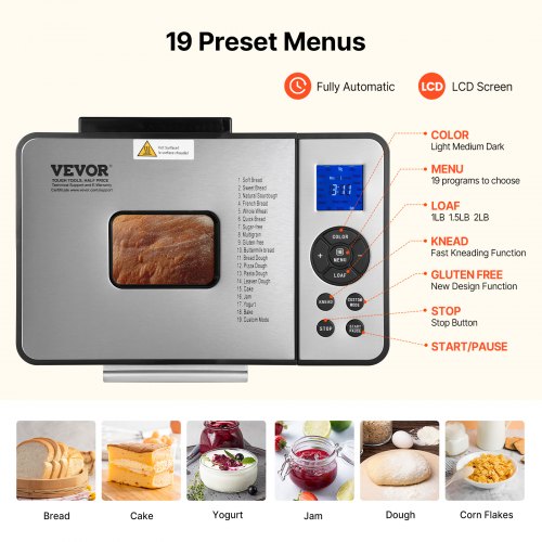 Bread Maker 19in1 2LB Dough Machine Nonstick Ceramic Pan Automatic