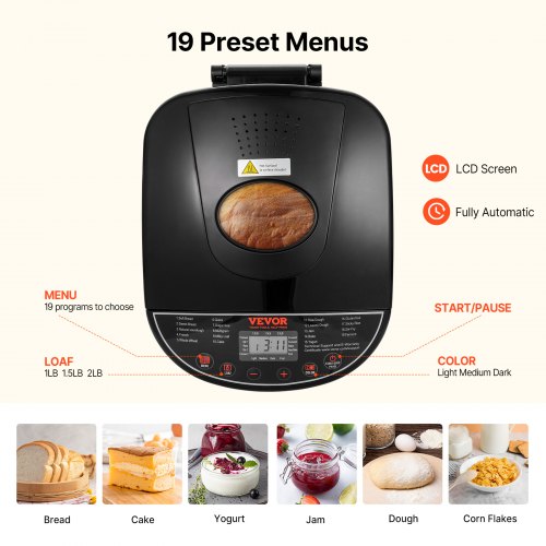 Bread Maker 19in1 2LB Dough Machine Nonstick Ceramic Pan Automatic
