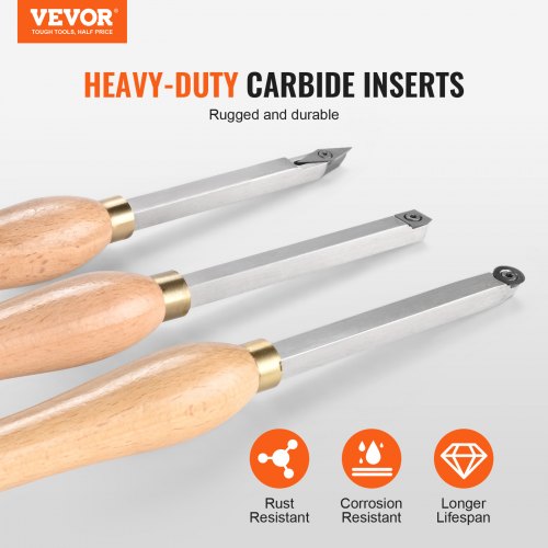 Wood Lathe Chisel Set 3 PCS Woodworking Turning Tools Includes Square