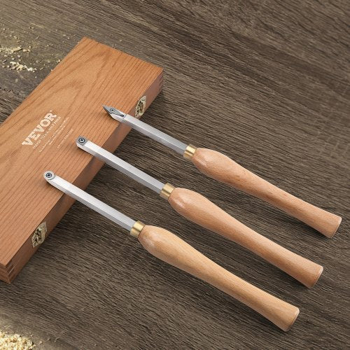 Wood Lathe Chisel Set 3 PCS Woodworking Turning Tools Includes Square