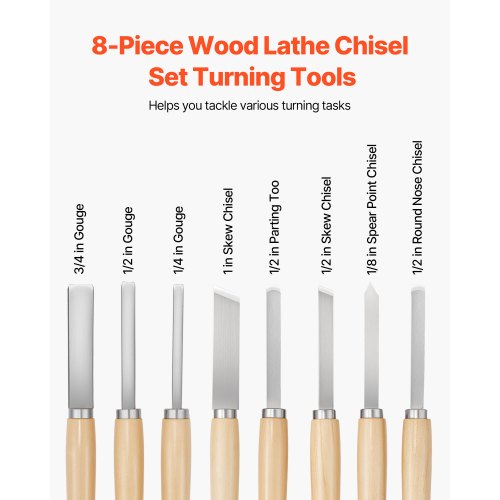 Wood Lathe Turning Tool Set 8PCS Lathe Chisel Set with Carbon Steel Blade