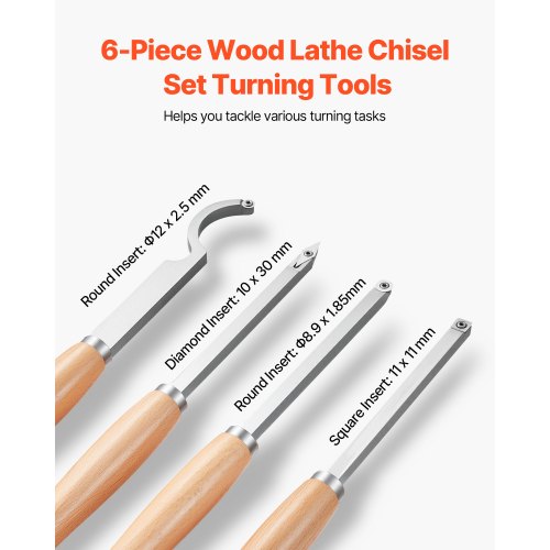 Wood Lathe Turning Tool Set 6PCS Lathe Roughing Finishing Detailing