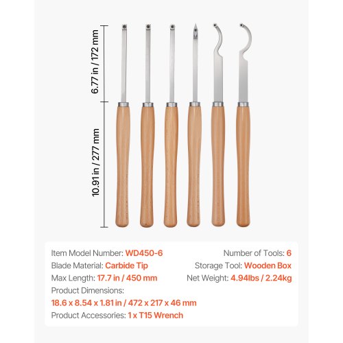 Wood Lathe Turning Tool Set 6PCS Lathe Roughing Finishing Detailing