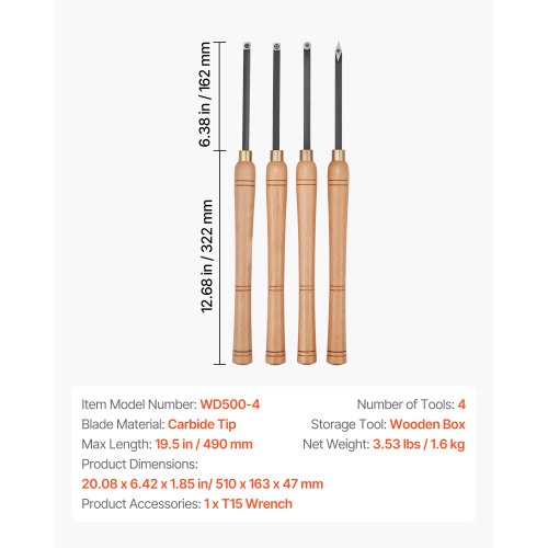 Wood Lathe Turning Tool Set 4PCS Lathe Roughing Finishing and Detailing