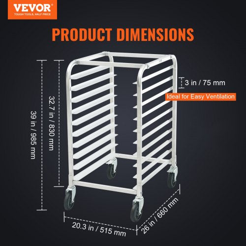 Bun Pan Rack 10Tier Commercial Bakery Racks with Brake Wheels Aluminum