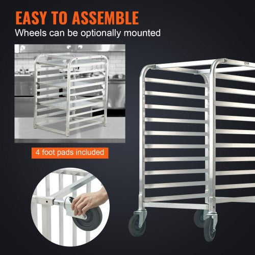 Bun Pan Rack 10Tier Commercial Bakery Racks with Brake Wheels Aluminum