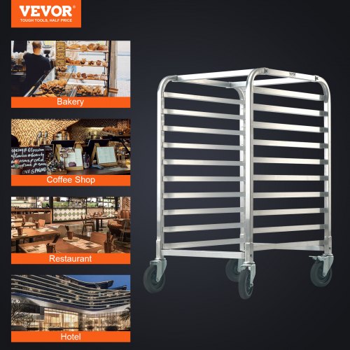 Bun Pan Rack 10Tier Commercial Bakery Racks with Brake Wheels Aluminum