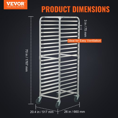 Bun Pan Rack 20Tier Commercial Bakery Racks with Brake Wheels Aluminum
