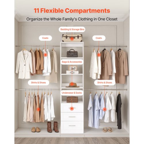 Closet System with 3 Drawers Adjustable Height Wooden Closet Organizers 1