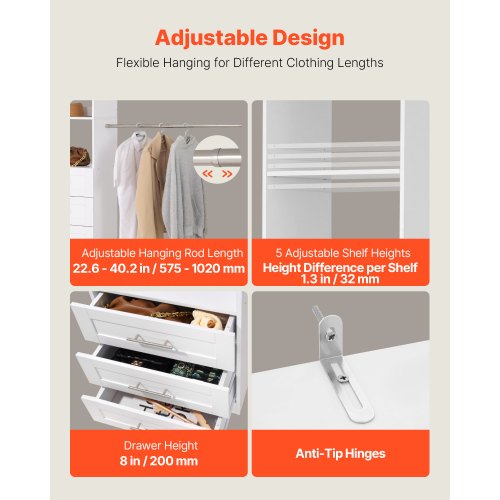 Closet System with 3 Drawers Adjustable Height Wooden Closet Organizers 1