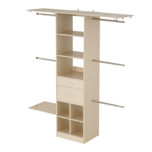 Closet System with 2 Drawers Adjustable Height Wooden Closet Organizers