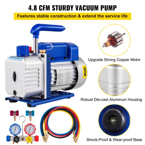 Suction Pump 48CFM 14 HP Single Stage for HVAC AC Cooling Systems 5PA