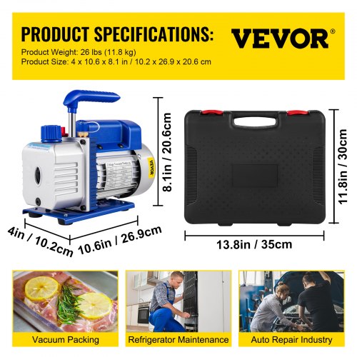Suction Pump 48CFM 14 HP Single Stage for HVAC AC Cooling Systems 5PA