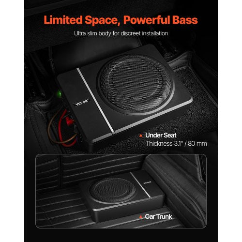 8 240W Underseat Car Subwoofer Slim Powered Car Subwoofers Under the Seat