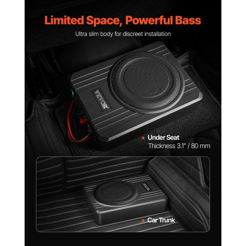 8 400W Underseat Car Subwoofer Slim Powered Car Subwoofers Under the Seat