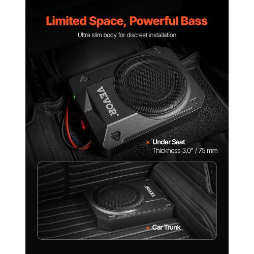 8 800W Underseat Car Subwoofer Slim Powered Car Subwoofers Under the Seat
