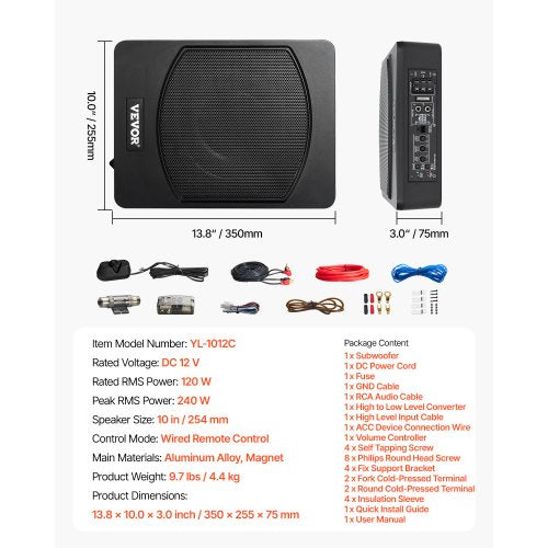 10 240W Underseat Car Subwoofer Slim Powered Car Subwoofers Under the Seat