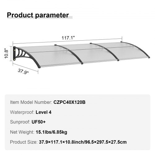 Window Door Awning Canopy 120 x 40 Door Canopy Exterior UF50 PC