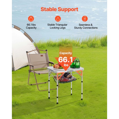 Folding Camping Table Adjustable Height Portable Side Tables Aluminum MDF