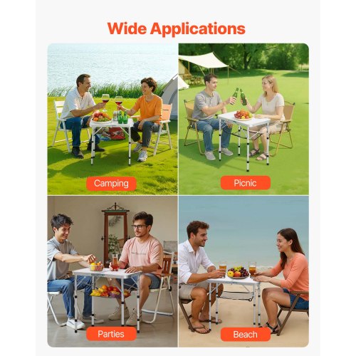 Folding Camping Table Adjustable Height Portable Side Tables Aluminum MDF