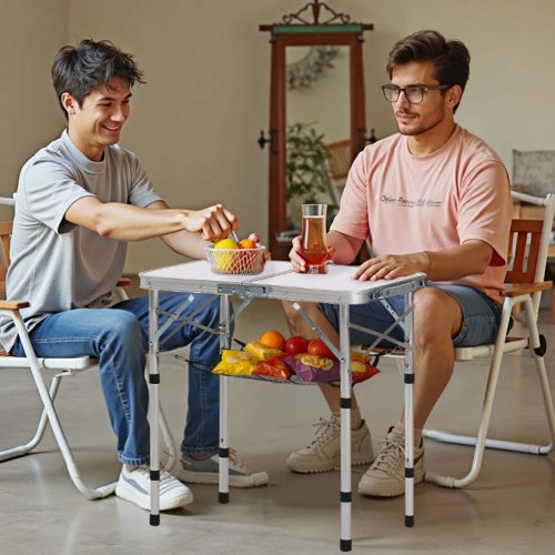 Folding Camping Table Adjustable Height Portable Side Tables Aluminum MDF