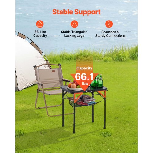 Folding Camping Table Adjustable Height Portable Side Tables Aluminum MDF 1