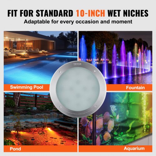 12V LED Pool Illumination 10 Inch 40W RGBW Hue Shift for Inground Pools