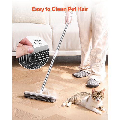Pet Hair Removal Broom 58.46 in Adjustable Long Handle Rubber Broom with Built